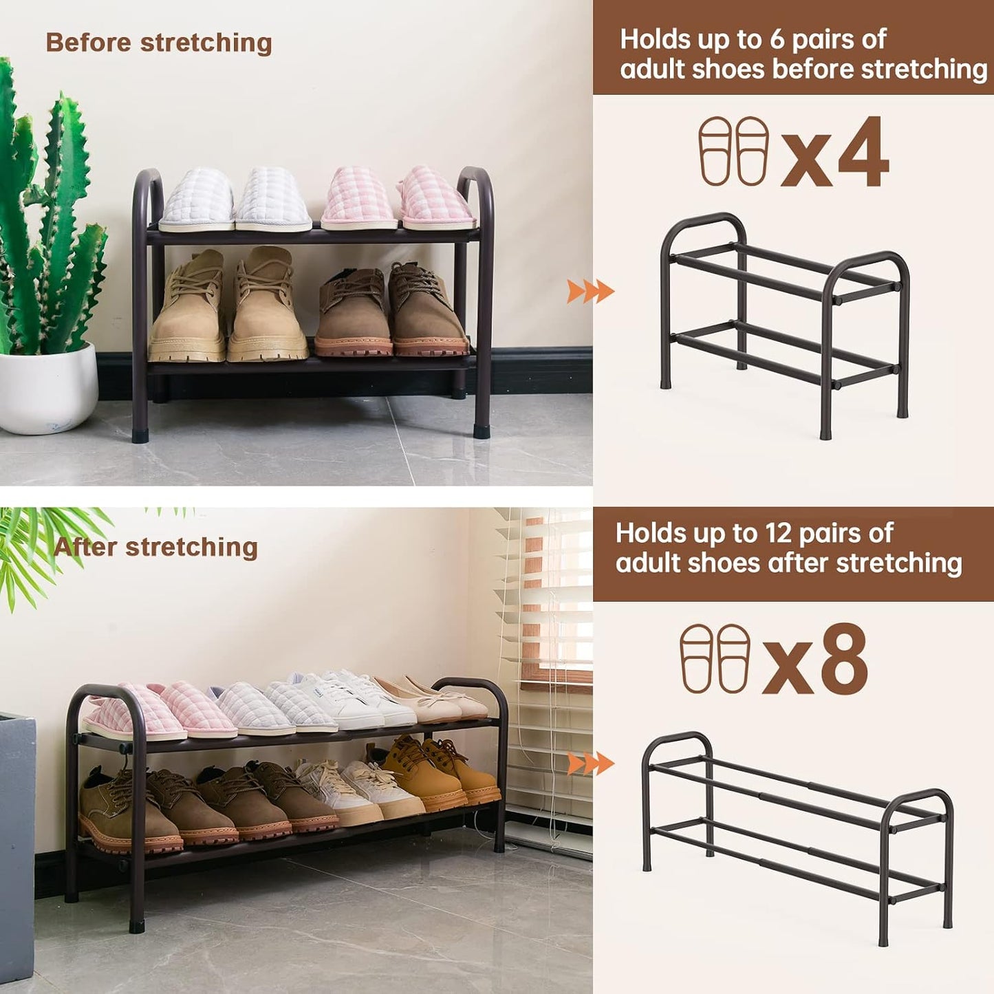 Gonfoam Shoe Rack for Closet, Expandable Shoe Organizer Storage Shelf, Adjustable Metal Free Standing Small Closet Shoe Rack for Entryway, Doorway (2-Tier Black)