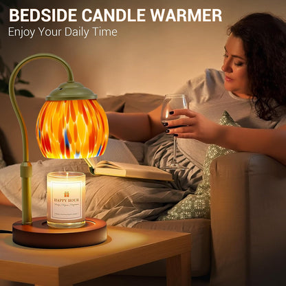 Candle Warmer Lamp with Timer Dimmer - Height Adjustable Wax Melt Warmer for Jar Candles, Blown Art Glass Candle Warming Lamp with 2 Bulbs Birthday Gifts for Mom Women Candle Holders for Home Decor