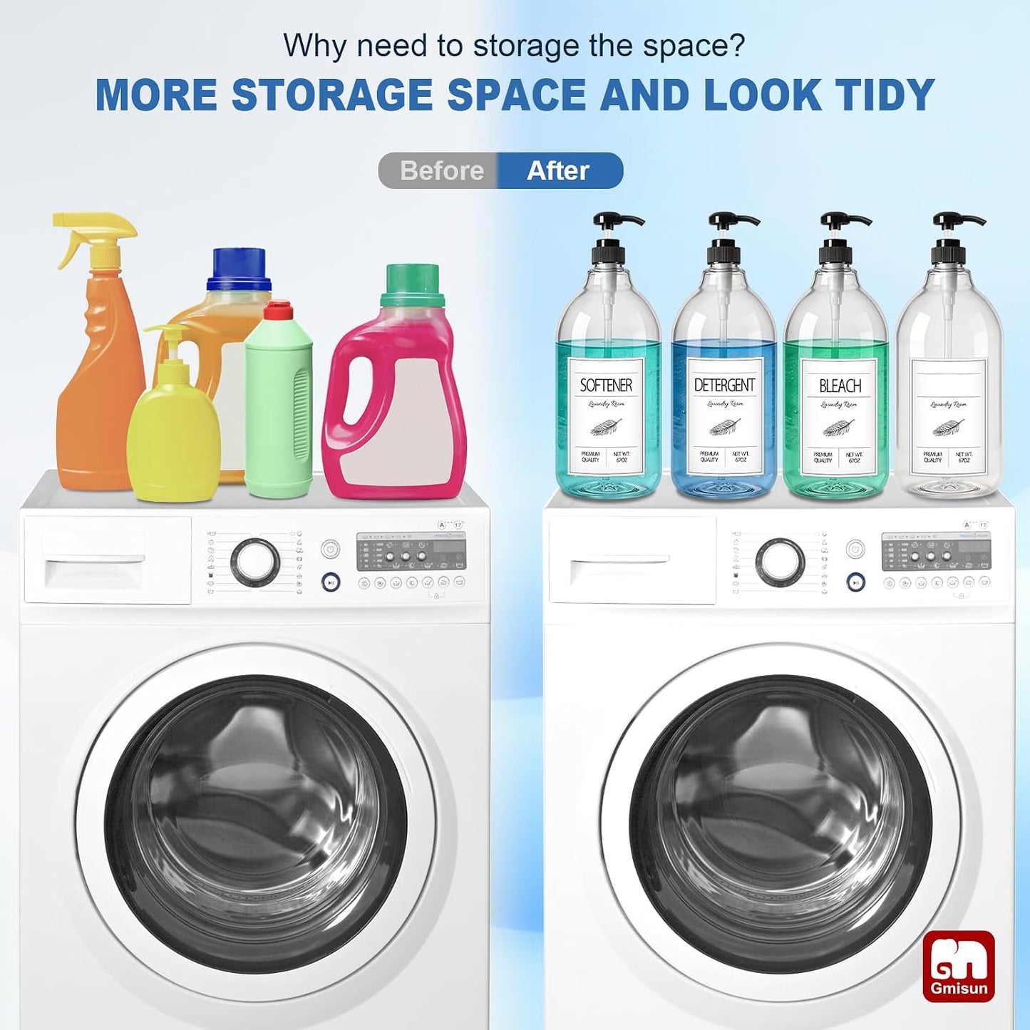 GMISUN Laundry Detergent Soap Dispenser, Liquid Laundry Detergent Dispenser, Container for Farmhouse Laundry Room Decor, Organizer for Liquid SoftenerBleach Heavy Duty Plastic Bottle(64 Oz 3 Pack)