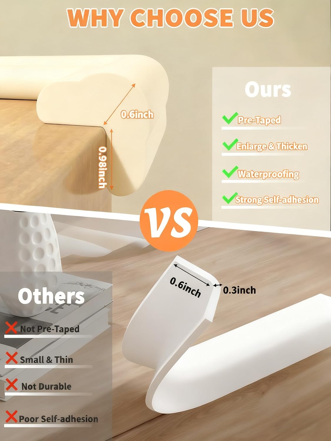 16.4FT L-Shape Baby Corner Protector Guards, Pre-Taped, 0.47''Thick | Edge Safety Bumpers for Furniture & Sharp Table Corners, with 10 Corners, Waterproof Soft Foam Adhesive Guard Cushion, White