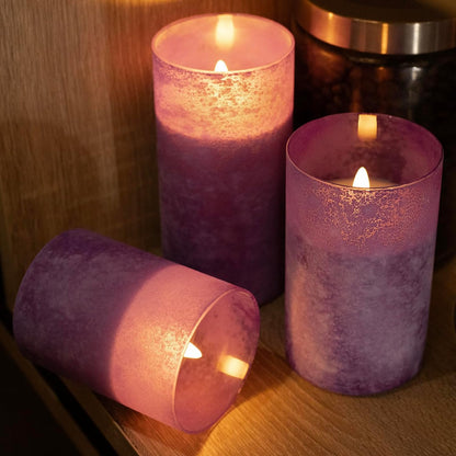Blue Flameless Candles with Remote, Real Wax Glass Battery Operated Candles with Timer, LED Pillar Candle for Bedroom Home Wedding Birthday Party Fall Halloween Christmas Decorations, Set of 3
