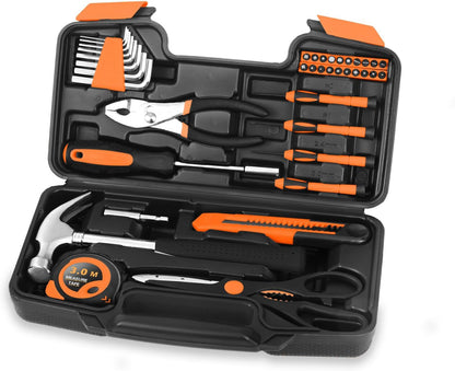 HANGYING 39-Piece Basic Household Tool Set with Toolbox Storage Case, Blue | Basic Home Tool Kit, Small Hand Tool Kit, General Home Repair, for Home Garage, Office, College Dormitory, Daily DIY Use