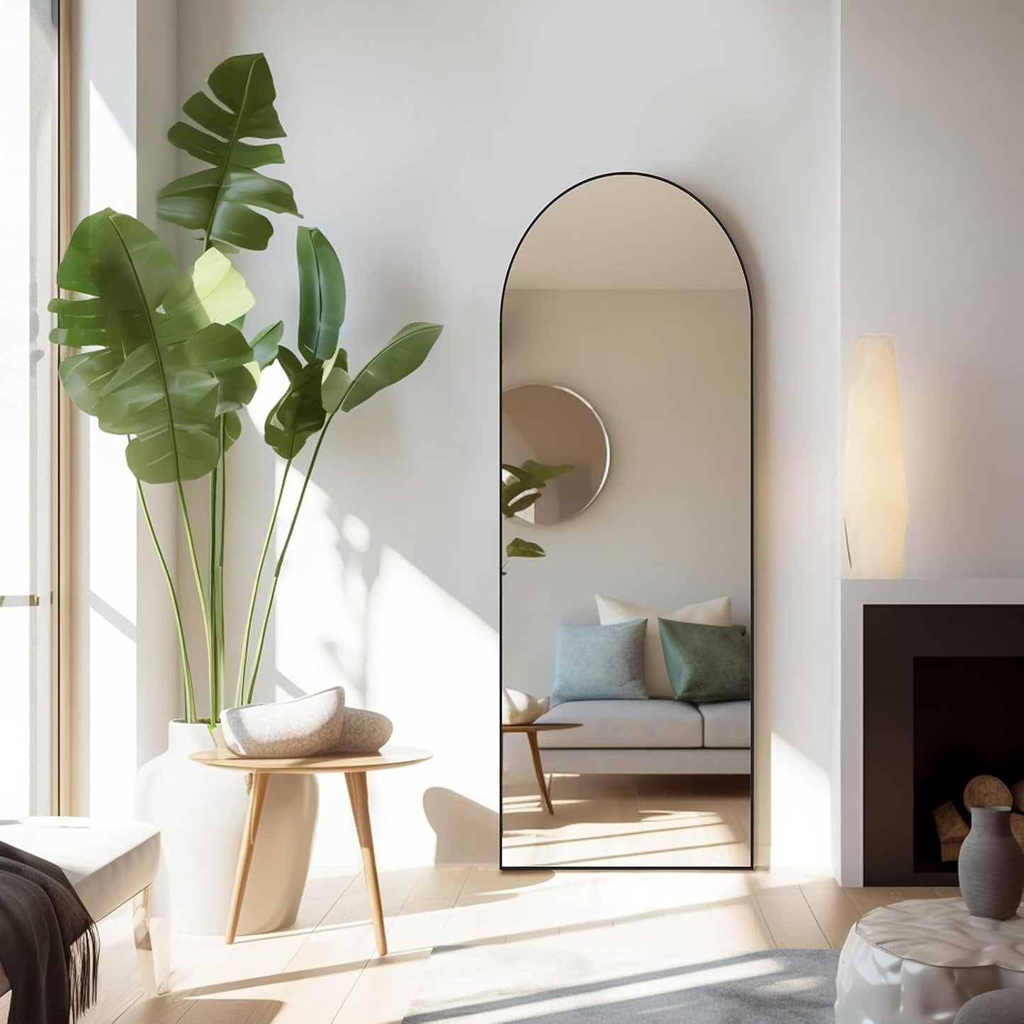 Arched Mirror Full Length, Upgraded 16"x59" Body Wall Mirrors with Shatter-Proof Glass, Floor Standing, Hanging or Leaning, Tall Arch Mirror with Stand Aluminum Alloy Frame for Bedroom Cloakroom
