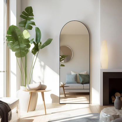 Arched Mirror Full Length, Upgraded 16"x59" Body Wall Mirrors with Shatter-Proof Glass, Floor Standing, Hanging or Leaning, Tall Arch Mirror with Stand Aluminum Alloy Frame for Bedroom Cloakroom