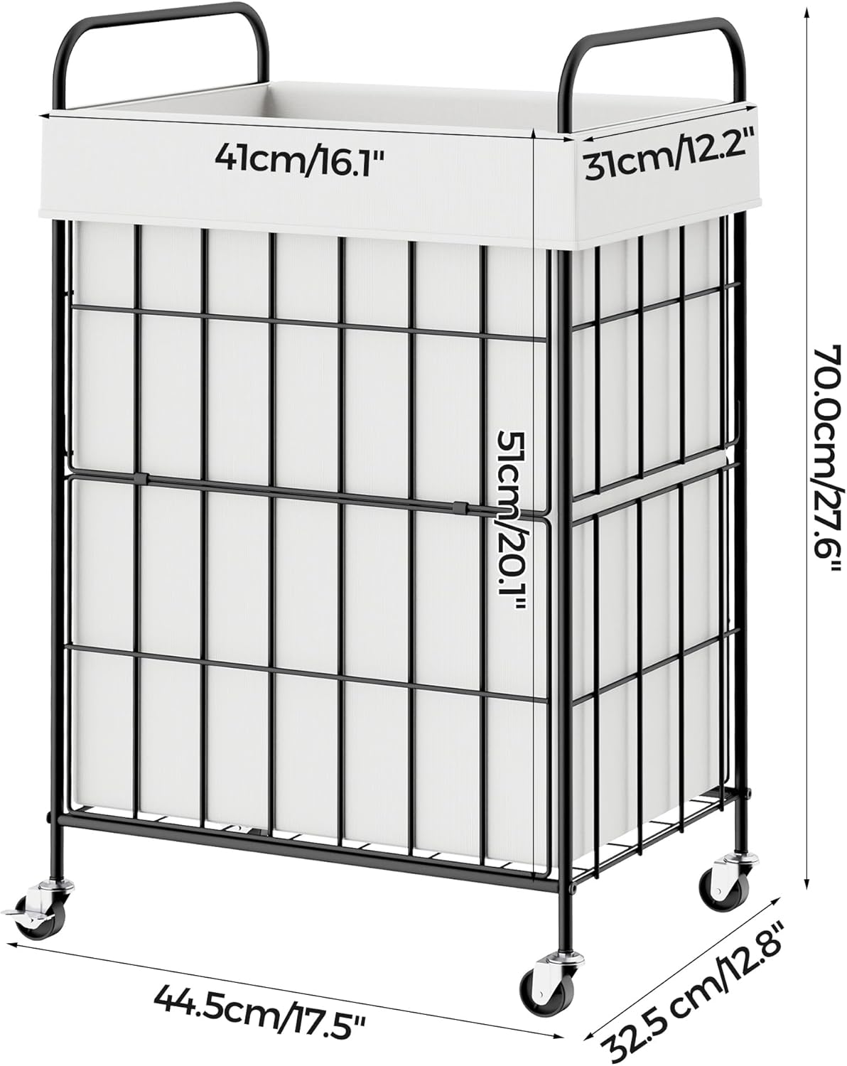 2 Section Laundry Hamper with Wheels and Brake, 100L Laundry Sorter Cart with 2 Removable Liner Bags, Metal Handle, Rolling Laundry Basket for Bedroom Laundry Room