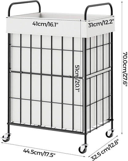 2 Section Laundry Hamper with Wheels and Brake, 100L Laundry Sorter Cart with 2 Removable Liner Bags, Metal Handle, Rolling Laundry Basket for Bedroom Laundry Room