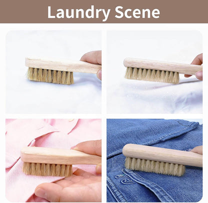 Wood Laundry Stain Brush with Boar Bristle, Tough Stain Remover for Delicate Fabric, Cotton, Linens, and Shoes, Laundry Scrub Brush for Fresh and Clean Fabric