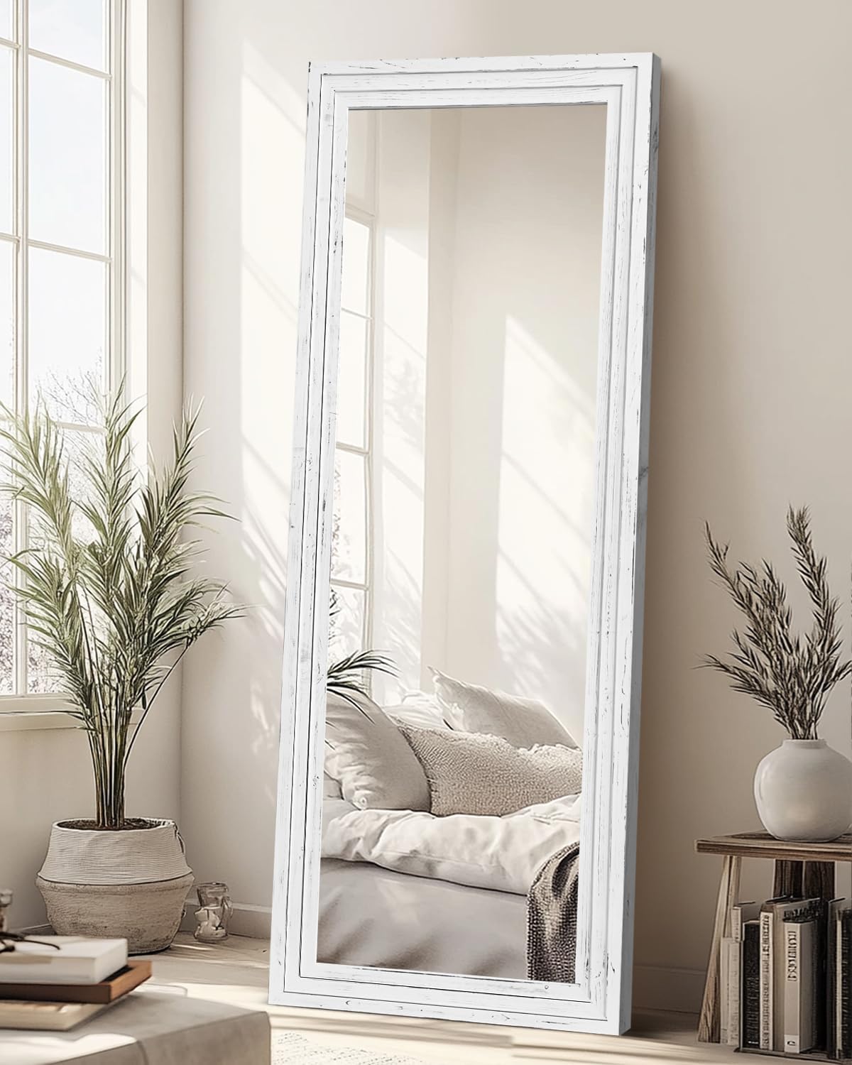 Full Length Mirror 65"x22" with Stand Solid Wood Frame Floor Large Mirror for Living Room, Bedroom Hanging Standing or Leaning Wall-Mounted, New Black