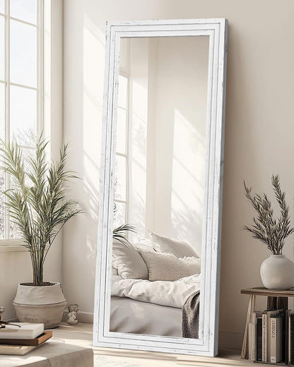 Full Length Mirror 65"x22" with Stand Solid Wood Frame Floor Large Mirror for Living Room, Bedroom Hanging Standing or Leaning Wall-Mounted, New Black