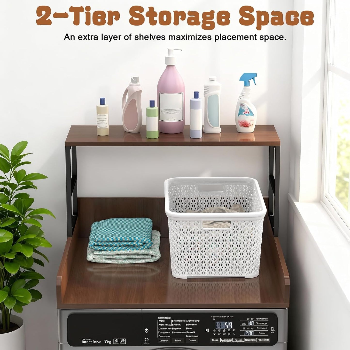 Washer Dryer Countertop with Guardrails, Heavy Duty Laundry Room Counter Top with Anti-Slip Strips & Storage Space, Waterproof Over Washer Dryer Shelf for Laundry Room Organization Black