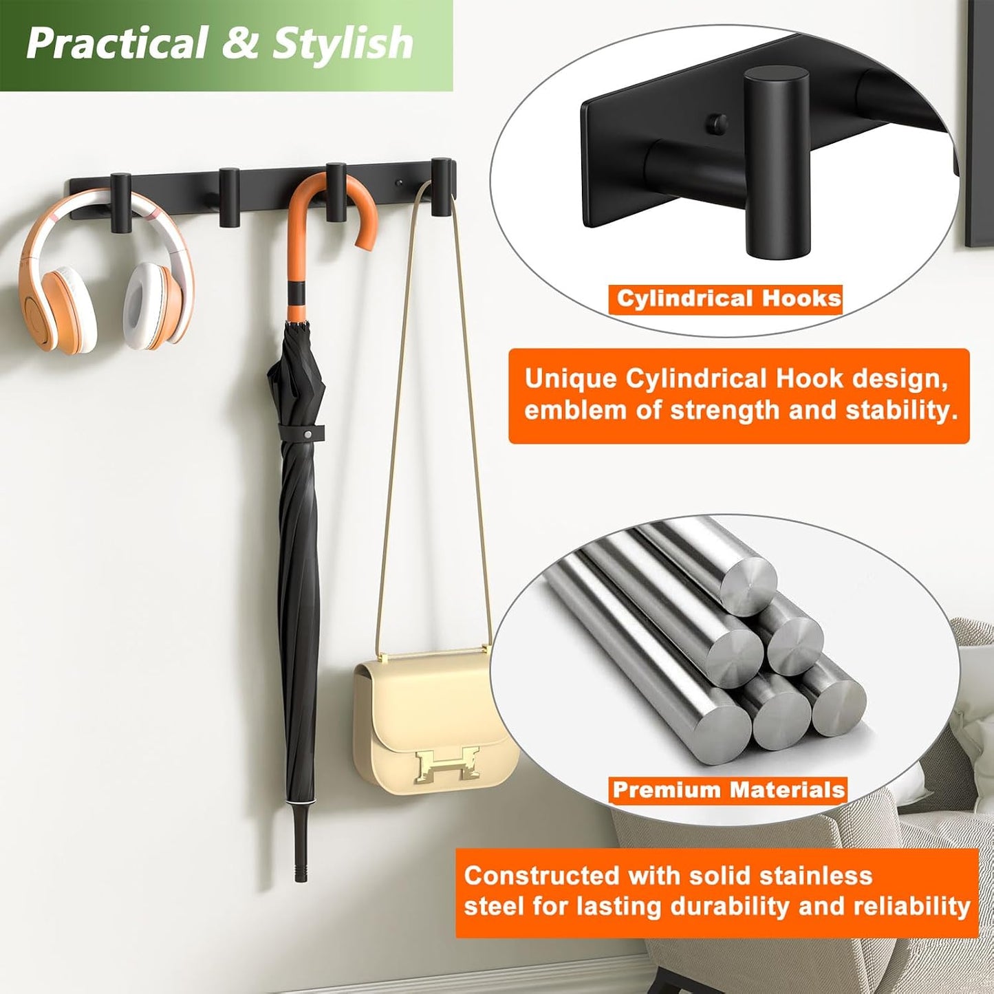 Wall Mounted Coat Rack-3 Hooks, Heavy Duty Stainless Steel Wall Hooks for Towel Coat Bag, Hat Rack Coat Hanger Coat Hooks Towel Racks for Bathroom Entryway Kitchen Office (Silver, 1 Pack)