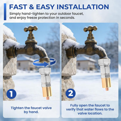 Outdoor Faucet & Spigot Freeze Protection – Heavy Duty Brass Freeze Proof Valve, Activates at Water Temperature Below 37°F/3°C, Durable Winter Cover Alternative – Quick Install, Saves Water – 1 Pack