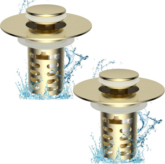 Universal Metal Bathroom Sink Drain Strainer Hair Catcher Upgraded 3 in 1 Pop-up Sink Stopper, with Detachable Stainless Steel Filter Basket, Fit for Standard 1.1''~2.36'' Basin Hole, Brushed Nickle