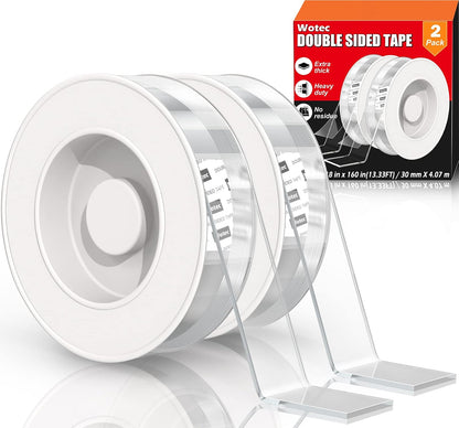 Wotec Extra Large Double Sided Tape Heavy Duty Removable 1.18 Inch x 160 Inch, Clear & Tough Nano Tape, Multipurpose Mounting Tape Picture Hanging Strips Adhesive for Poster Carpet