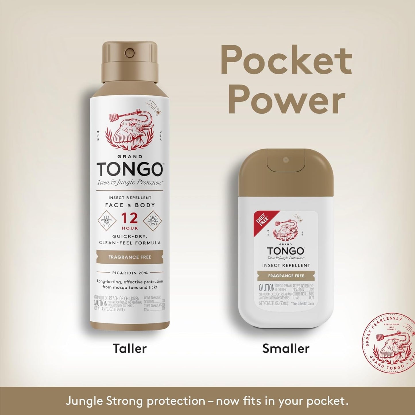 Grand Tongo DEET-Free Insect Repellent Spray, 12 Hour Mosquito Protection, Picaridin Pocket Pump Spray, 1 oz Travel Size, Citrus + Sandalwood, 3 Pack