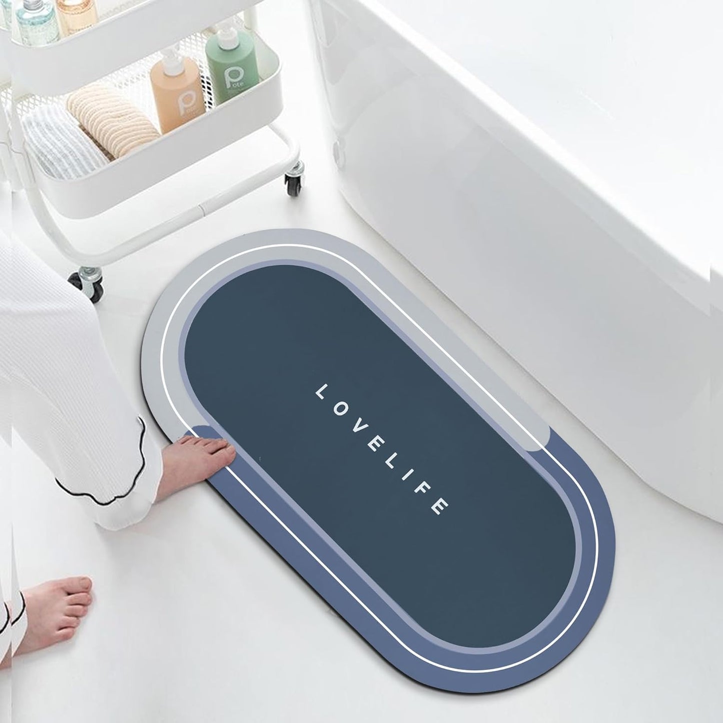 Rubber Bath mats Quick-Drying Non-Slip Bathroom mat Super Absorbent Bath mat Instant Dry Bath mat, Bathroom Rug in Front of The Kitchen Sink, Shower Room, Bathtub, Oval(Grey+16.9x26.7in)