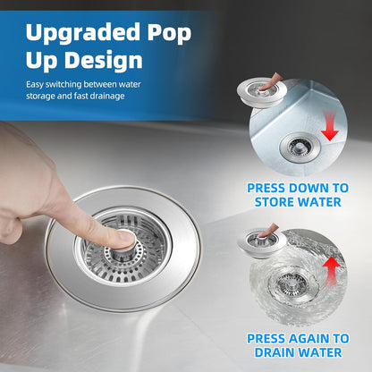 Hibbent Upgraded 3 in 1 Kitchen Sink Drain Strainer, Stainless Steel Pop Up Sink Stopper, Larger Anti-Clogging Basket, 3-Layer Seal, Detachable Drain Plug for US Standard 3-1/2" Drain, Brushed Nickel