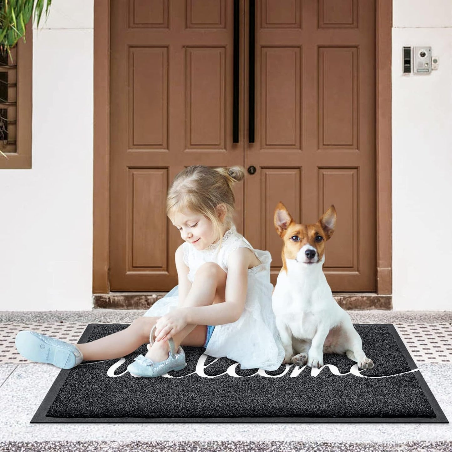 CozyBounty Black Door Mat Welcome Mats Outdoor Indoor Non-Slip Doormat for Entryway Low-Profile Floor Mat for Yard, Garage, High Traffic Areas (30"x17.5", Black)