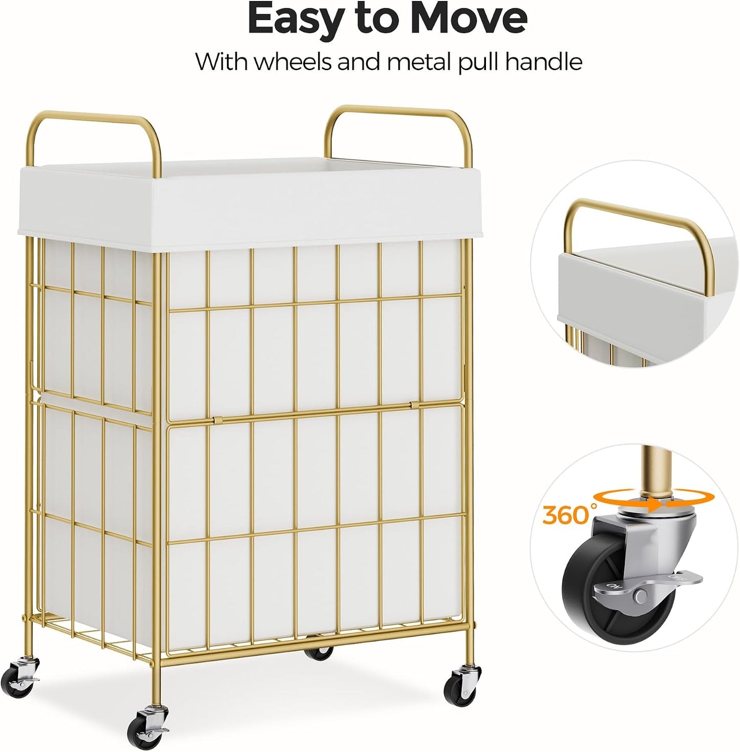 2 Section Laundry Hamper with Wheels and Brake, 100L Laundry Sorter Cart with 2 Removable Liner Bags, Metal Handle, Rolling Laundry Basket for Bedroom Laundry Room