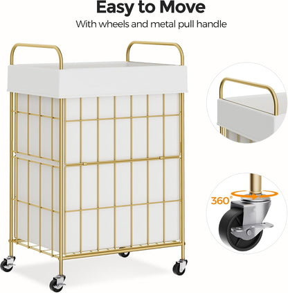 2 Section Laundry Hamper with Wheels and Brake, 100L Laundry Sorter Cart with 2 Removable Liner Bags, Metal Handle, Rolling Laundry Basket for Bedroom Laundry Room