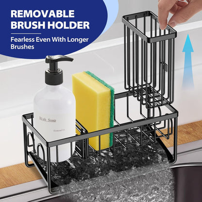 Sinnsally Kitchen Sponge Holder,Sink Caddy Organizer with High Brush Holder,Stainless Steel Sink Box Dish Scrubber Holder,Soap Tray for Kitchen Counter Accessories & Storage Rack(2 Tier - Black)