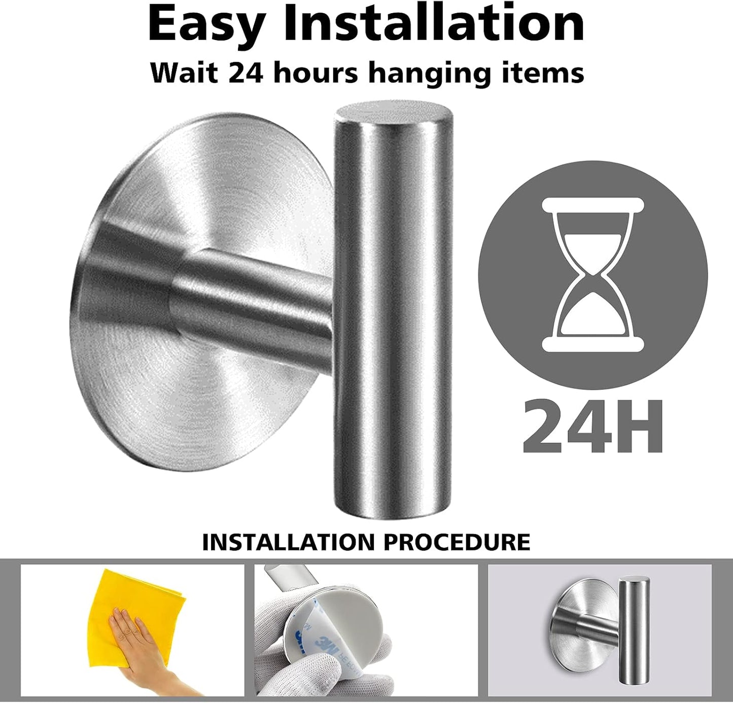 Bntuk Adhesive Hooks Heavy Duty Wall Hooks Stainless Steel Waterproof Shower Hook, Adhesive Holder Coat Hook for Hanging, Wall Mounted Towel Hooks for Bathroom Glass Window- 2 Pack