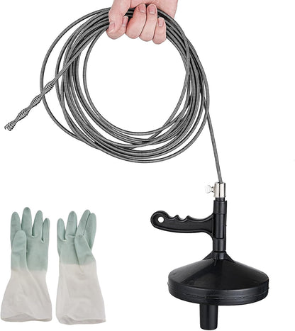 25 Ft Heavy Duty Drain Auger & Plumbing Snake, Sewer Snake for Bathtub, Shower, Sink, Toilet Drain Clog Removal, Manual Drill Pipe Snake Tool with Gloves, Destapa Cañerias Serpiente de Drenaje