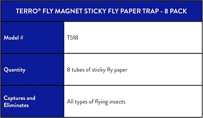 TERRO T518 Fly Magnet Indoor Housefly, 8 Count Pack, Sticky Fly Trap Indoor Hanging