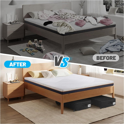 Under Bed Storage with Wheels, 2-Pack 10" Height XXL 75L Rolling Storage Bins, Quick Assembly Underbed Shoe Storage Containers with Clear Lid & Label, Dorm Under Bed Drawers for Clothes, Shoes, Black