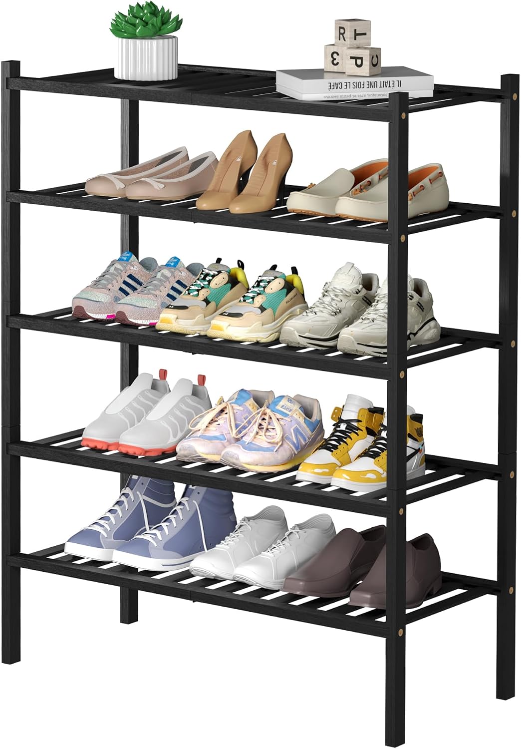 ROMGUAR CRAFT 3 Tier Bamboo Shoe Rack for Closet Free Standing Wood Shoe Shelf Storage Organizer for Entryway Small Space Stackable 27"x11"x20" (Natural)