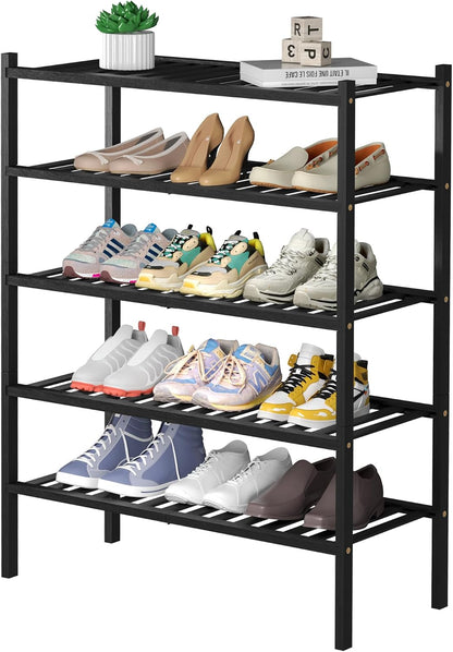 ROMGUAR CRAFT 3 Tier Bamboo Shoe Rack for Closet Free Standing Wood Shoe Shelf Storage Organizer for Entryway Small Space Stackable 27"x11"x20" (Natural)