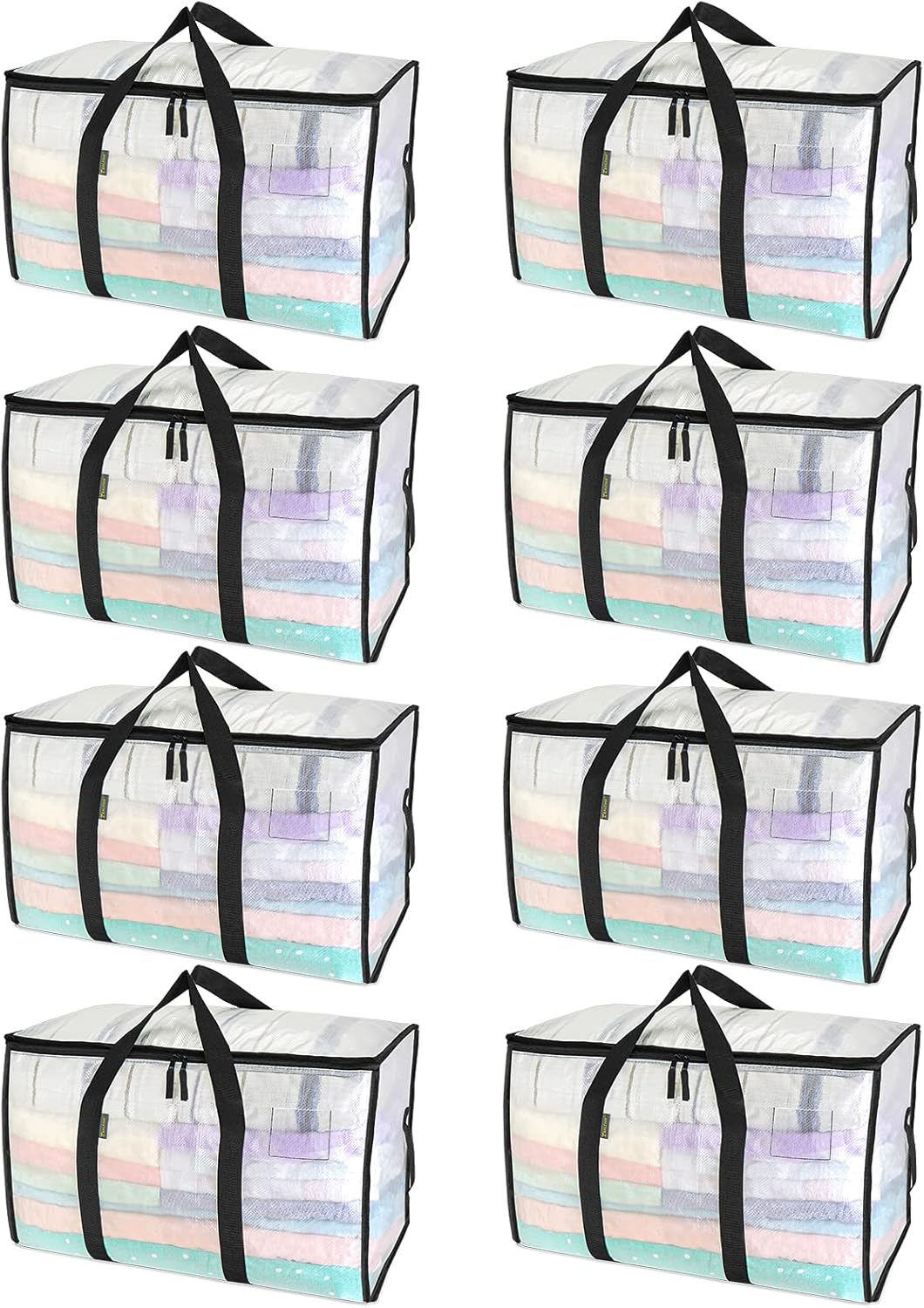 BALEINE 6-Pack Oversized Moving Bags with Reinforced Handles, Heavy-Duty Storage Tote for Clothes, Moving Supplies (Clear, 6-Pack)