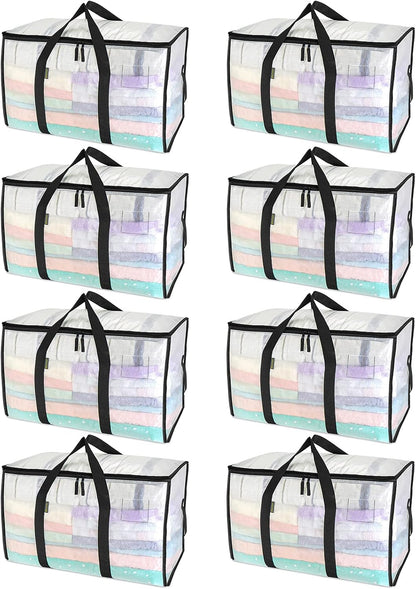 BALEINE 6-Pack Oversized Moving Bags with Reinforced Handles, Heavy-Duty Storage Tote for Clothes, Moving Supplies (Clear, 6-Pack)