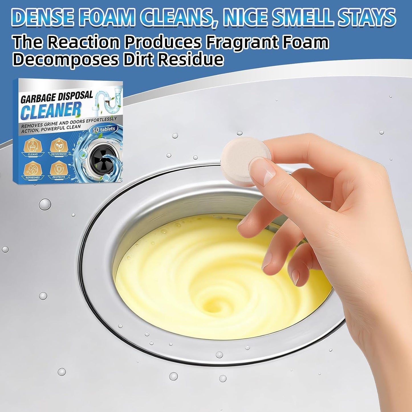Garbage Disposal Cleaner and Deodorizer 50 Packs, 1 Year Supply Garbage Disposal Cleaner Tablets for Kitchen Sink & Drain Clean, Home Cleaning Essentials (50packs)