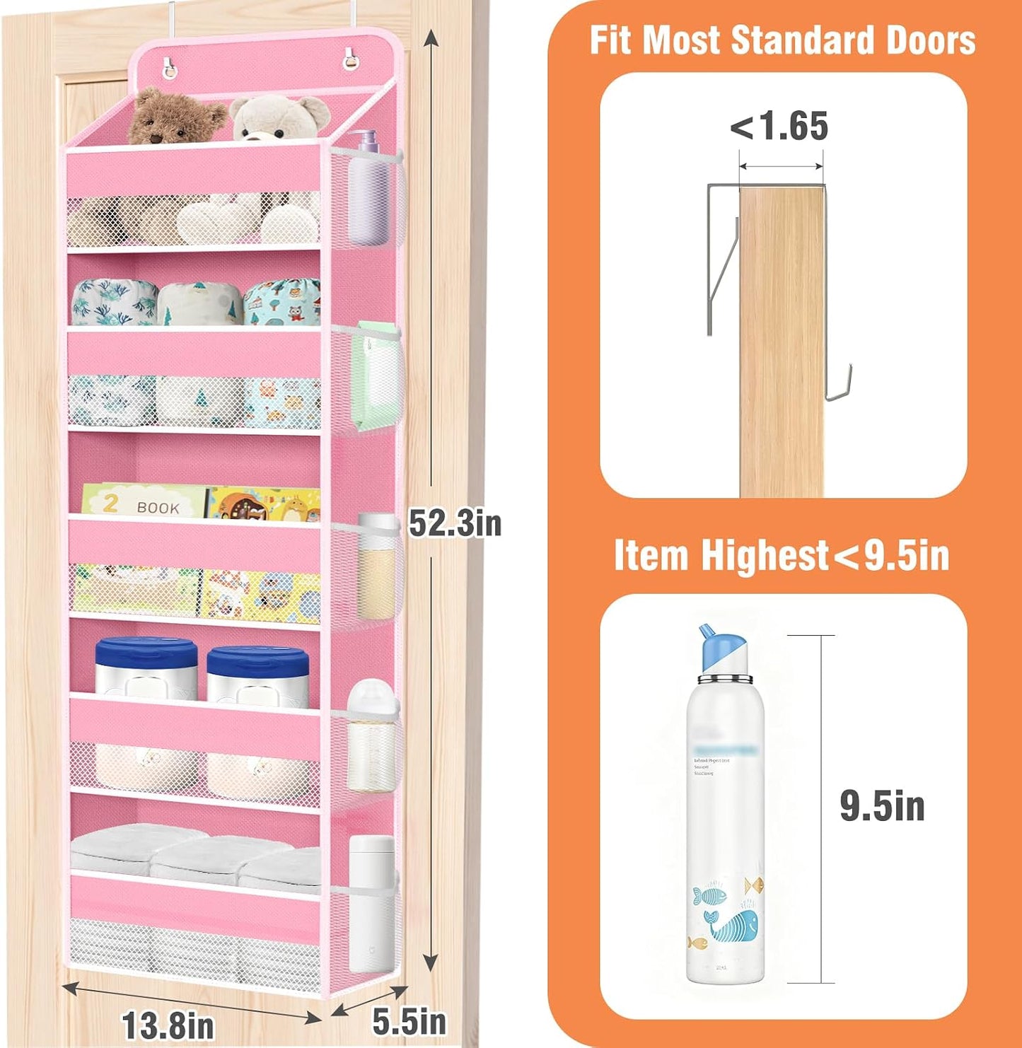 WISELIFE Over The Door Organizer Storage 4 Shelves Large Capacity Hanging Bedroom Storage Solution with 6 Side Pockets for Dorm Bathroom Pantry Nursery and Baby Essentials Holds up to 40 Lbs (Black)