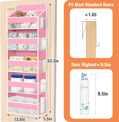 WISELIFE Over The Door Organizer Storage 4 Shelves Large Capacity Hanging Bedroom Storage Solution with 6 Side Pockets for Dorm Bathroom Pantry Nursery and Baby Essentials Holds up to 40 Lbs (Black)