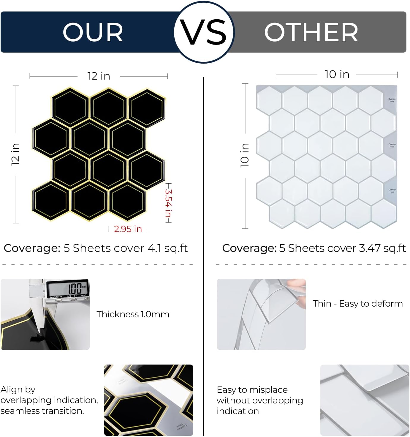 FunStick Dark Green Peel and Stick Backsplash Tile Stickers for Kitchen 12"x12" 3D Hexagon Self Adhesive Wall Tiles Peel and Stick Backsplash Stick on Tile for Bathroom Shower RV Waterproof 5 Sheets