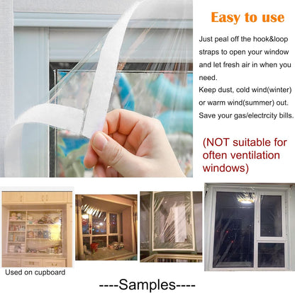 Adjustable Window Insulation Kit 47inX63in(120X160cm) for Winter Keep Cold Out,cuttable Transparent Film 180㎛ Thickness,Easy to Open for Ventilation,Reusable Plastic Window wrap