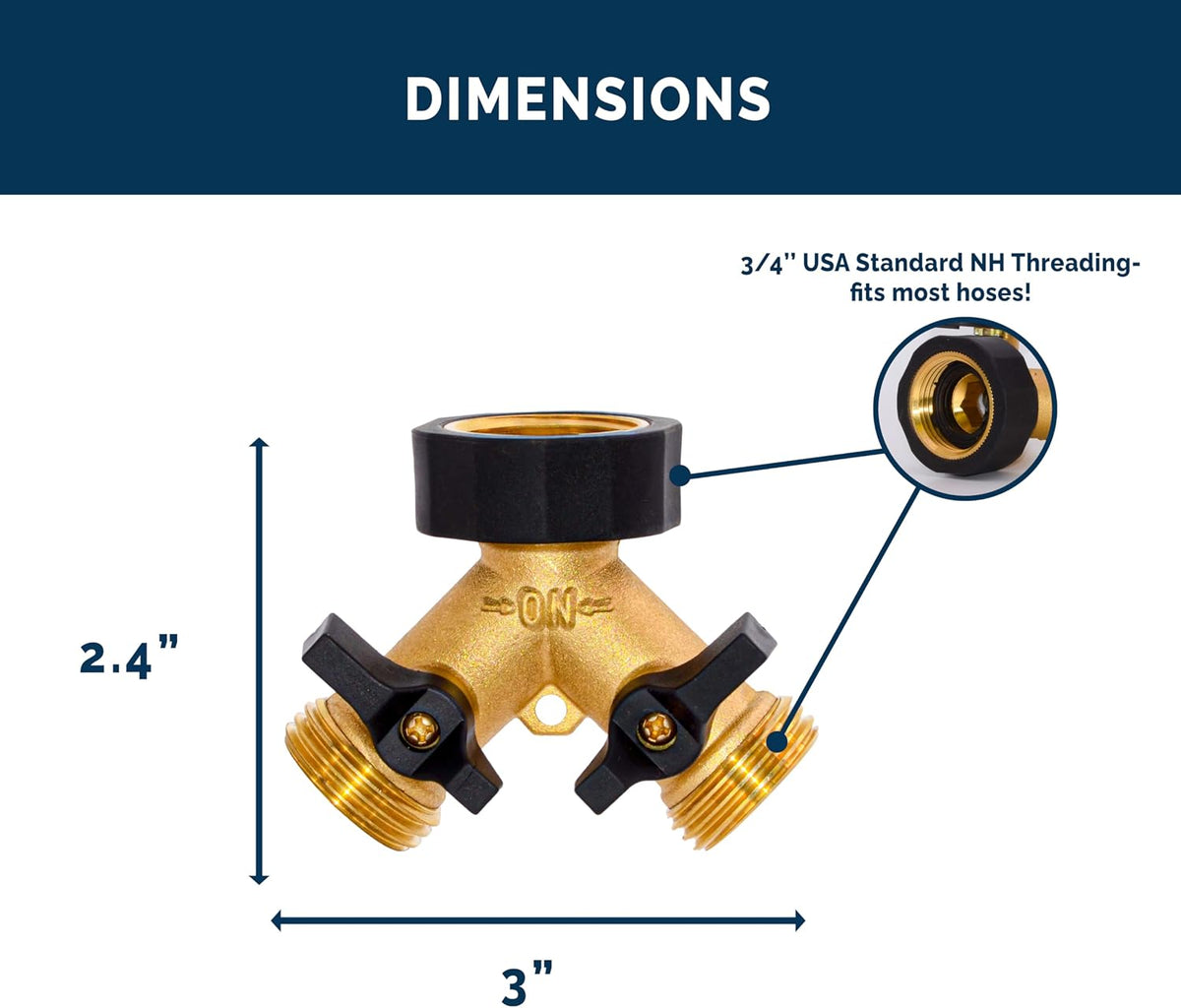 Morvat Garden Hose Splitter with Comfortable Rubber Grip Shut Off Valves, Heavy Duty Brass Connector, Water Tap, Y Splitter, 2 Valves, Outlet, Spigot, Includes Two Extra Washers & Roll of Teflon Tape