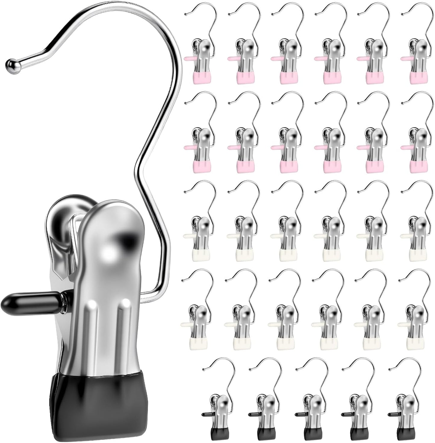 Senbowe 30 Pack Heavy Duty Clothes Pins, Boot Hangers for Closet, Laundry Hook Hanging Clips Clamps for Closet Organizer Pants Hats Socks Towels Clips, Clothespins Hanger for Travel Handbag Legging