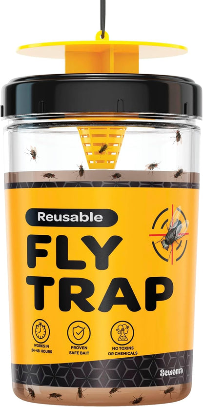 Outdoor Fly Trap [Set of 2] Fly Traps with Dissolvable Non-Toxic Bait - Fly Repellent for Outdoor Use Only - Controls Flies for Patios, Barns, Ranches Etc. Hanging Fly Traps with Tie Included