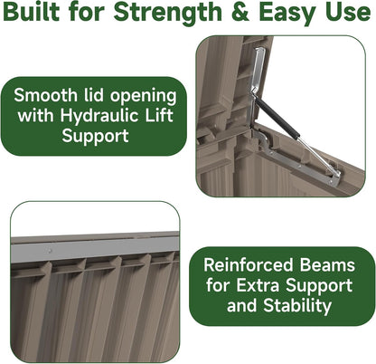 125Gal Outdoor Storage Box, Lockable Deck Box with Hydraulic Lid | Waterproof UV-resistant, Durable outdoor bin for patio cushions, pool accessories & garden tools. Keeps contents secure & dry