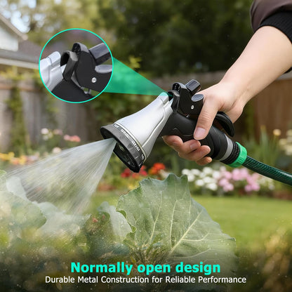 QUOBAS Metal Garden Hose Nozzle, Heavy Duty Water Hose Sprayer, Leak Proof | 10 Pattern Water Nozzle with Rubber Gasket, Garden Sprayer for Watering Plants, Washing Cars, Pet Shower, Blue