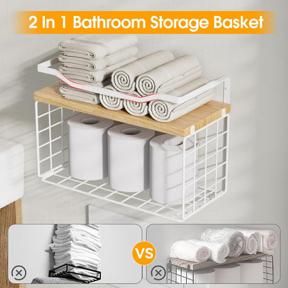 Towel Racks for Bathroom,Towel Rack Wall Mounted, 6 Tier Rolled Or Folded Towel Holder with Floating Shelves, Bathroom Towel Holder for Bath, Hand Towels,Metal and Wood