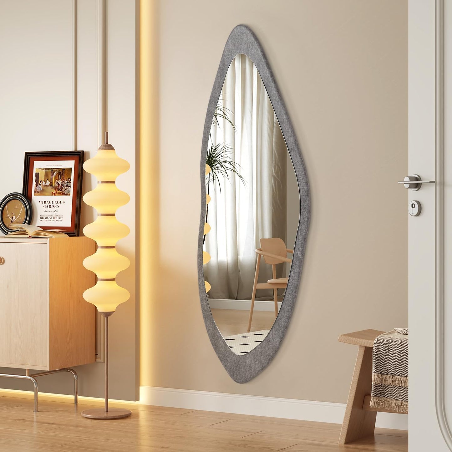 AAZZKANG Irregular Wall Mirror Full Length Black Wood Framed Large | 47"x20" Asymmetrical Full Body Mirrors for Bedroom Living Room Entryway