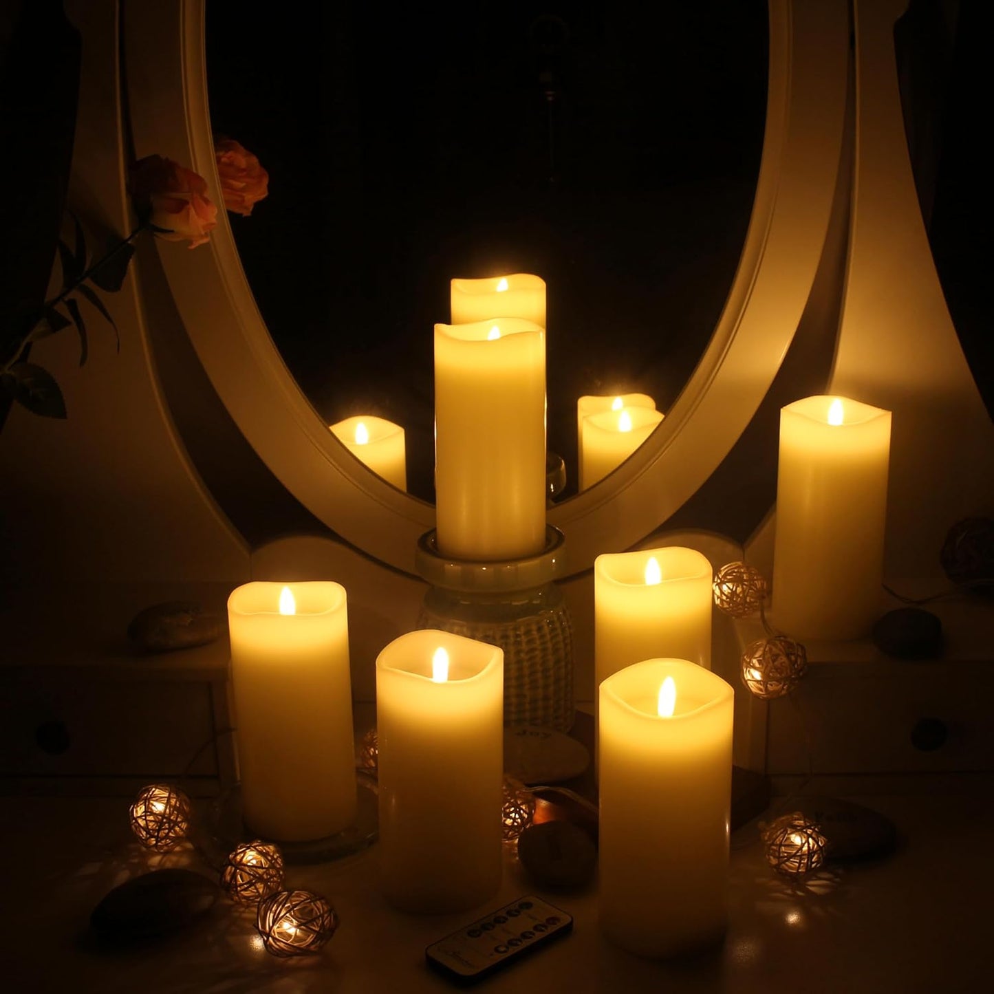 Stonebriar 6 Count White Real Wax 3x3 Flameless LED Pillar Candles with Remote and Timer
