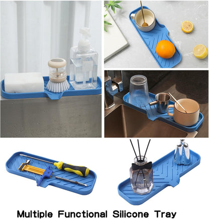 MicoYang Silicone Bathroom Soap Dishes with Drain Spout-Bathroom and Kitchen Sink Organizer,Sponge Holder,Dish Soap Tray,Perfect for Dispenser,Scrubber,Bottle,Cup on Sink or Counter-Coffee 4.9"×3.2"