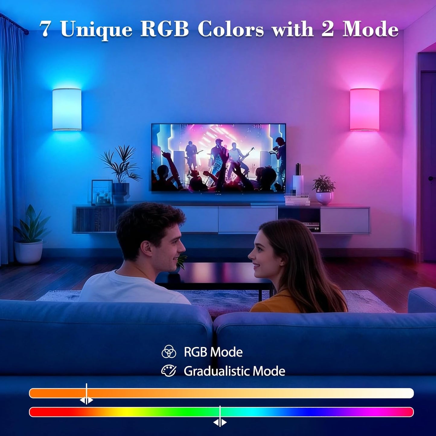 Battery Operated Wall Sconce Set of Two: 10000mAh Wireless Wall Light with Rechargeable Magnetic Bulb - Dimmable Wall Lamp with 7 RGB Colors - Linen Shade Sconces with Remote for Bedroom Living Room