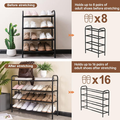 Gonfoam Shoe Rack for Closet, Expandable Shoe Organizer Storage Shelf, Adjustable Metal Free Standing Small Closet Shoe Rack for Entryway, Doorway (2-Tier Black)
