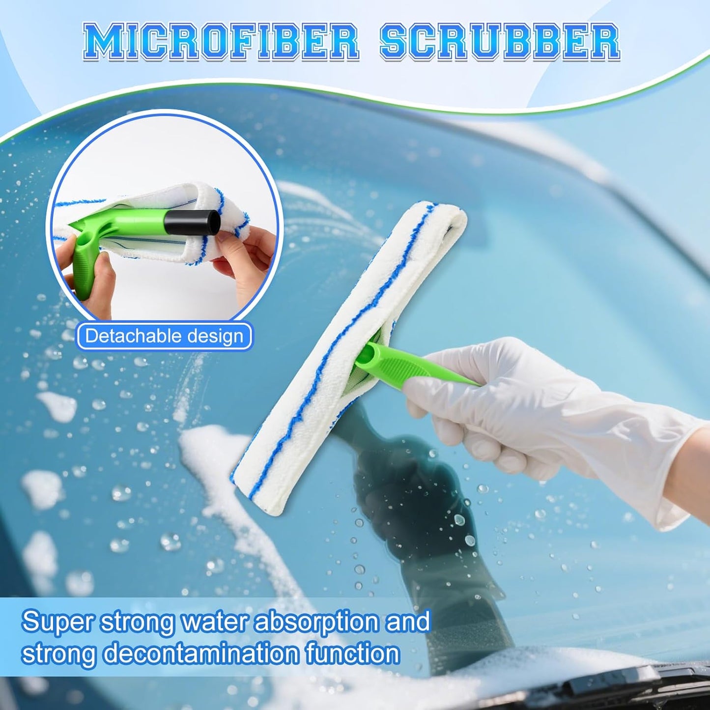 Alisanda Recyclable Silicone Window Squeegee Kit, Window Cleaning Kit, Multifunctional Window Squeegee, Glass Cleaning Tools with Silicone Squeegee & Microfiber Scrubber (Green)